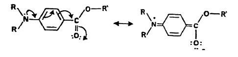 Resonance of carbonyl group on PABA
