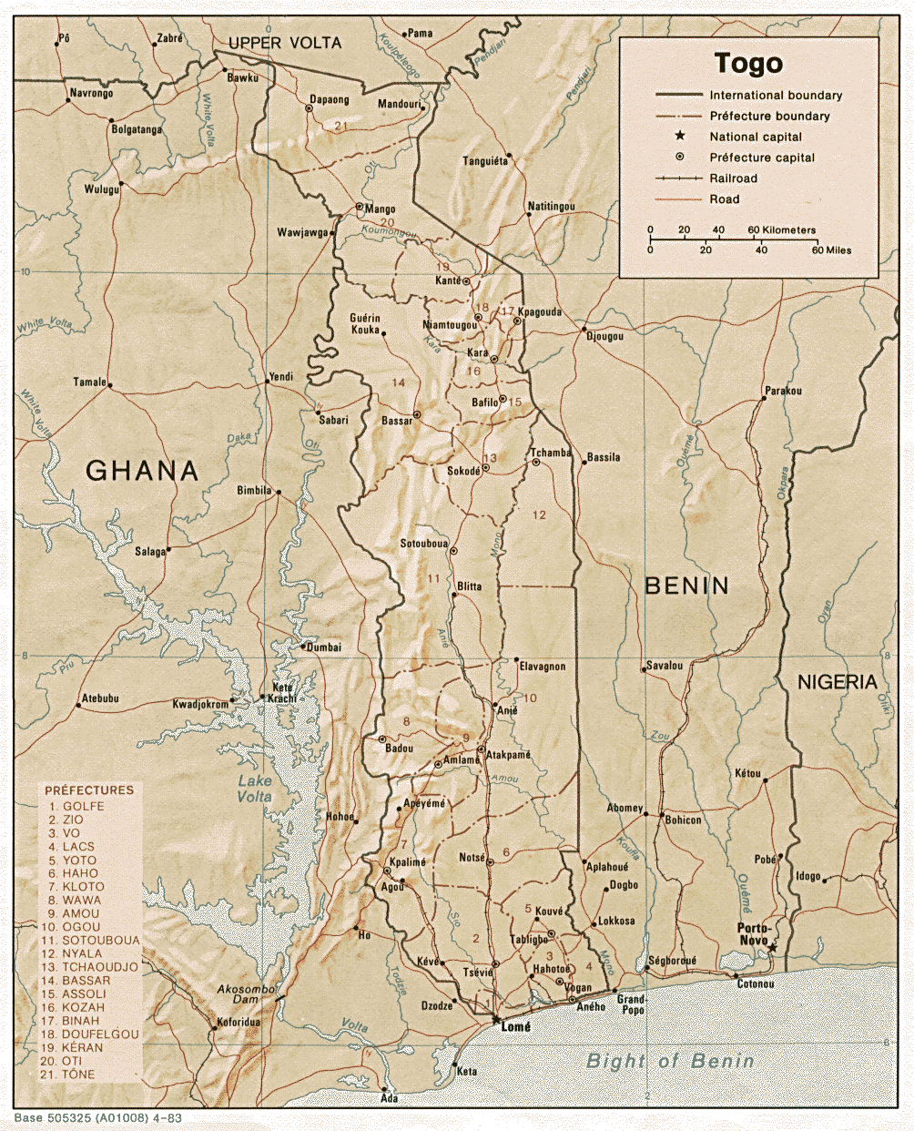 Togo; Republic of Togo 1973 old vintage map plan chart TOGO 
