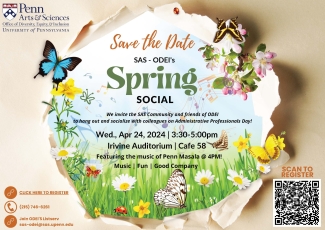 SAS ODEI's Spring Social Flyer - butterflies, music notes, flowers