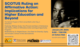 Flyer with picture of Martin Luther King, Jr. Flyer has a QR code and event info.